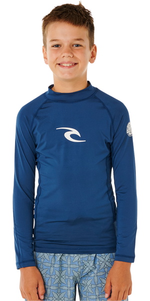 2026 Rip Curl Junior Waves UPF Long Sleeve Rash Vest 12VBRV - Light Navy